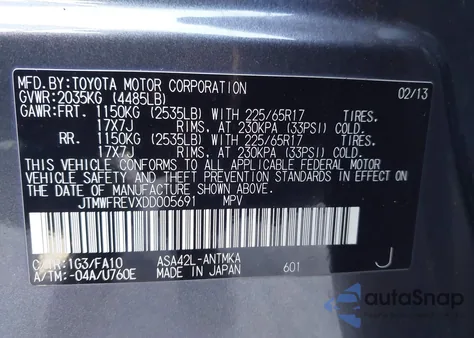 2013 Toyota Rav4 Xle from USA, damaged, VIN JTMWFREVXDD005691
